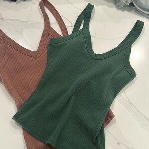 Two Green and brown Tanks. Both: XS